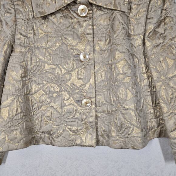 VTG Talbots Collection Cropped Jacket 10 Gold Metallic Jacquard Italian Fabric - Picture 3 of 16